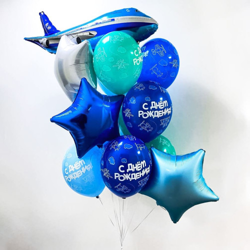 Букет воздушных шаров с самолётом-1