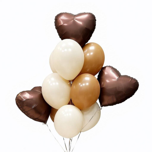 Букет воздушных шаров коричневый с сердцами-1