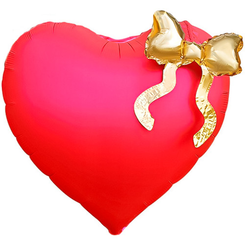 Воздушный шар сердце красное с бантом-1
