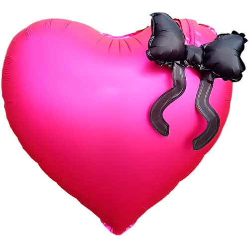 Воздушный шар сердце малиновое с бантом-1