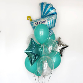 Букет воздушных шаров с коляской для мальчика