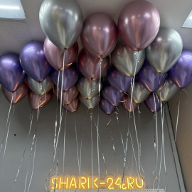 Шары хром под потолок розовые, фиолетовые и серебрянные
