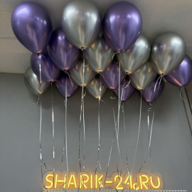 Шары хром под потолок фиолетовые и серебрянные