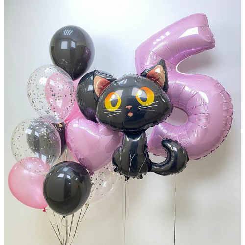 Композиция воздушных шаров с котенком и цифрой-1