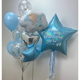 Композиция воздушных шаров на выписку с облачком