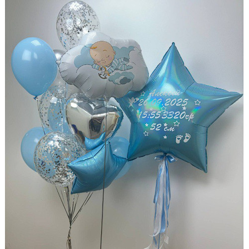 Композиция воздушных шаров на выписку с облачком-1