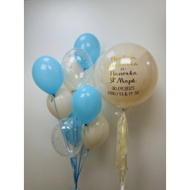 Композиция воздушных шаров на выписку с зеркальным шаром