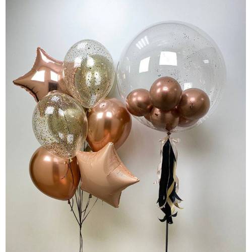 Композиция воздушных шаров розовое золото-1