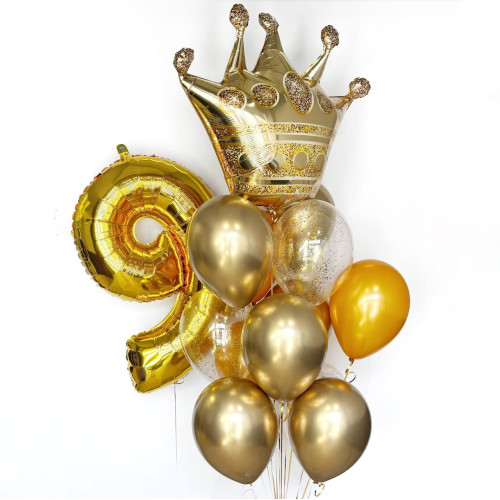 Букет воздушных шаров с короной и цифрой на выбор-1