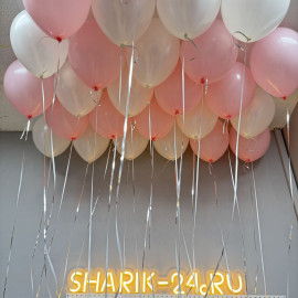 Шары под потолок розовые и металлик белые