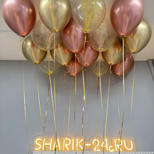 Шары под потолок конфетти золото, хром золото, хром розовое золото-1