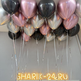Гелиевые шарики хром серебро, розовые и черные