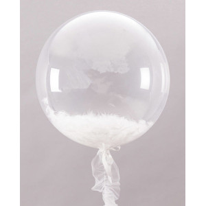 Воздушный шар баблс с белыми перьями внутри
