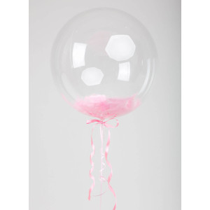 Воздушный шар баблс с розовыми перьями внутри