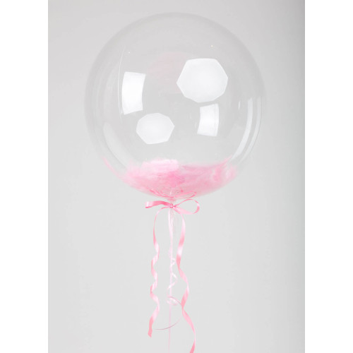 Воздушный шар баблс с розовыми перьями внутри-1