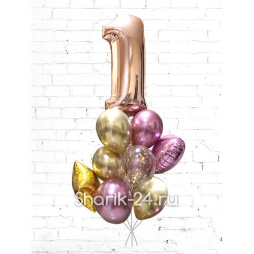 Букет из шаров с одной цифрой розовое золото (Цифра на выбор)