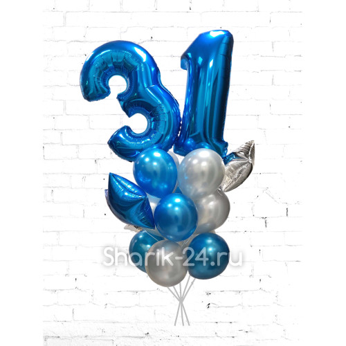 Синий букет из шаров С двумя цифрами (Цифры на выбор)