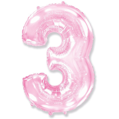 Воздушный шар цифра 3 нежно-розового цвета 