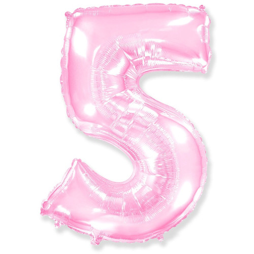 Воздушный шар цифра 5 нежно-розового цвета 