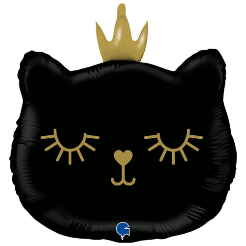 Воздушный шар голова кошки чёрная в короне-1