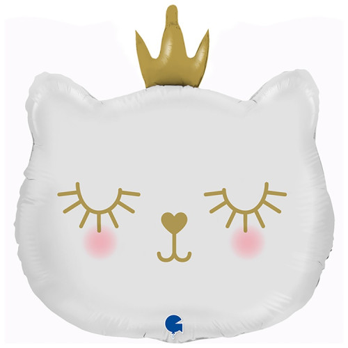 Воздушный шар голова кошки белая в короне-1