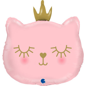 Воздушный шар голова кошки розовая в короне