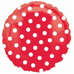 Фольгированный шар круг горошек красный