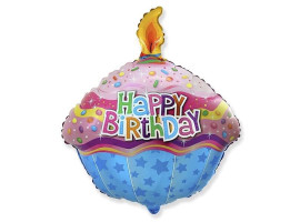 Фольгированный шар С днем рождения Капкейк со свечкой