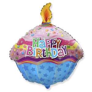 Фольгированный шар с днем рождения капкейк со свечкой
