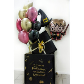 Композиция шаров Гарри Поттер в черной коробке