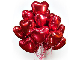 100 фольгированных красных шаров сердец