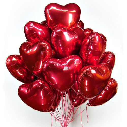 100 фольгированных красных шаров сердец